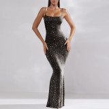 Women's bright diamond suspender mermaid long dress dress