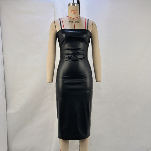 Women's sexy PU camisole skirt