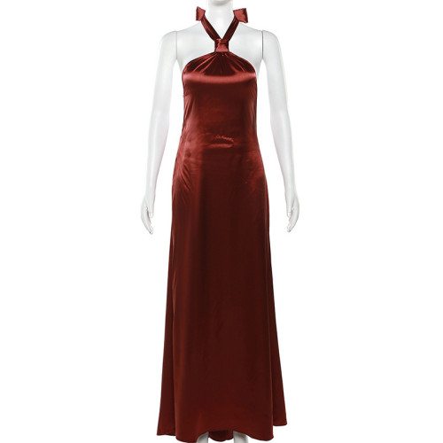 Lace up formal dress, fashionable temperament, hanging neck, backless, sexy slim fit dress