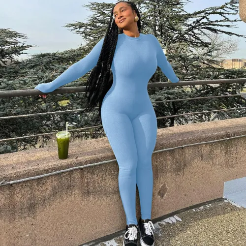 Solid color slim fit yoga exercise jumpsuit