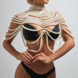 Multi layer pearl neck chain, chest accessory, sweater chain, double layer shoulder chain, pearl body chain