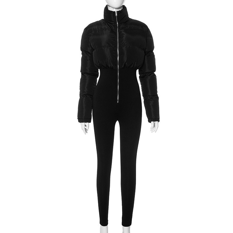 Fashionable elastic tight zippered warm cotton suit jumpsuit