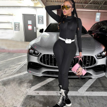 Tight solid color long sleeved hooded jumpsuit Tight solid color long sleeved hooded jumpsuit