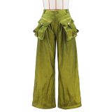 Leisure pants with detachable three-dimensional pockets and wide leg pants