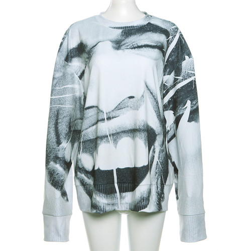 3D printed long sleeved casual hoodie T-shirt