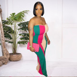 Digital positioning printed sexy strapless wide leg jumpsuit