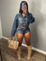Elastic denim two-piece set