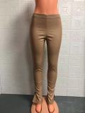 PU leather pants, sexy slim fit, slightly flared casual pants, long pants