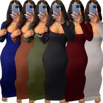 Striped high elastic long low cut dress