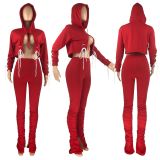 Split strap pleated pants hoodie two-piece pants set