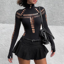 Girl Hollow Spider Web High Neck Slim Fit jumpsuit 4496A Girl Hollow Spider Web High Neck Slim Fit jumpsuit 4496A