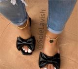 Women's shoes, bow tie, square toe, low heel, straight line slippers