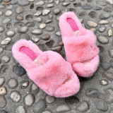 Leisure multi-color short plush fish mouth sloping heel raised fur slippers