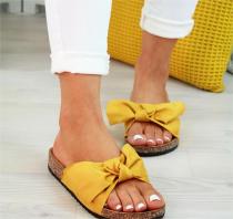 Bow tie flat bottomed slippers for women wearing lazy shoes