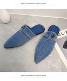Women's shoe design with a sense of foreskin, niche denim fabric, low heeled slippers