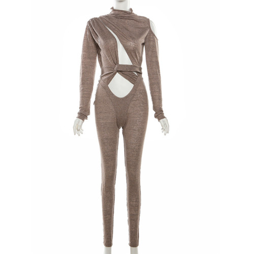 Sexy Hollow Open Back Lace up High Waist Casual jumpsuit