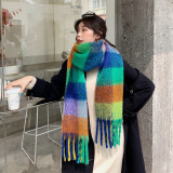 Thickened double-sided color blocking and enlarged shawl, imitation cashmere tassel scarf