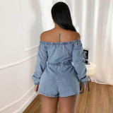 Washed short chest wrapped elastic waist jumpsuit