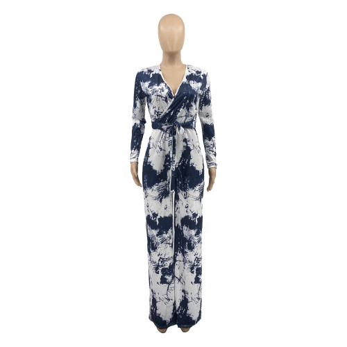 Printed casual jumpsuit with waistband