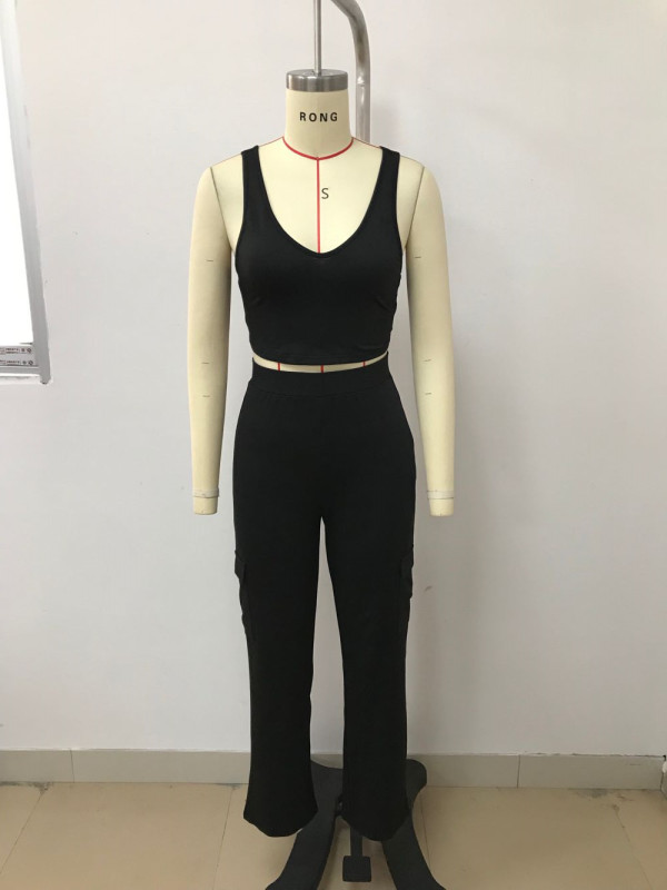 Tank top with suspender, sporty and fashionable loose pants set