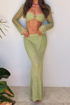 Lace up long sleeved buttocks wrapped casual knitted long skirt set Lace up long sleeved buttocks wrapped casual knitted long skirt set