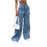 Women's Jeans Washed Large Pocket Loose Women's denim pants