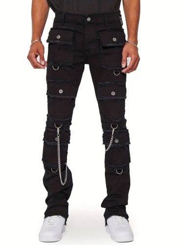 Men's denim straight leg pants elastic workwear denim straight leg pants