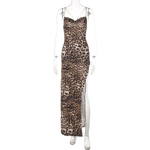 Printed slim fit backless chain strap mid length skirt
