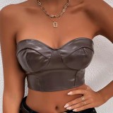 Bright leather chest wrapped short style with exposed navel, European and American women's clothing vest