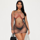 Personalized 3D body print perspective long sleeved buttocks wrapped dress