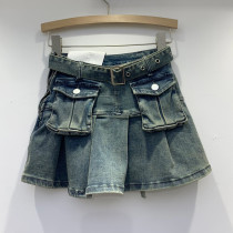 Retro high waisted workwear for slimming and anti glare A-line skirt