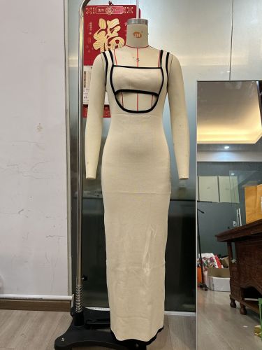 Hollow splicing suspender woolen woven dress