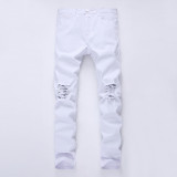Destroyed men Jeans small leg stretch men's and women's jeans with torn holes