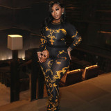 Positioning,printed,long,sleeved,round,neck,top,,sock,and,pants,two-piece,set