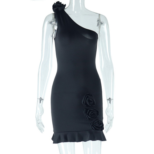 Sexy Slant Neck Sleeveless Open Backpack Hip Skirt