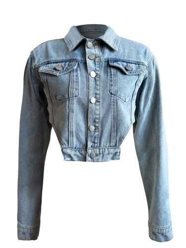 Irregular side hollow short denim top