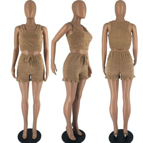 Rice fleece comfortable vest and shorts set