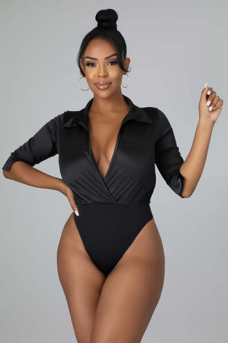 Solid color glossy short top, skirt, personalized two-piece set