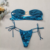 Bra cut bikini blue glossy gold starfish swimsuit