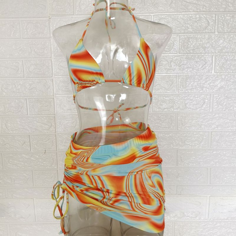 Colorful ripple printed drawstring three piece set