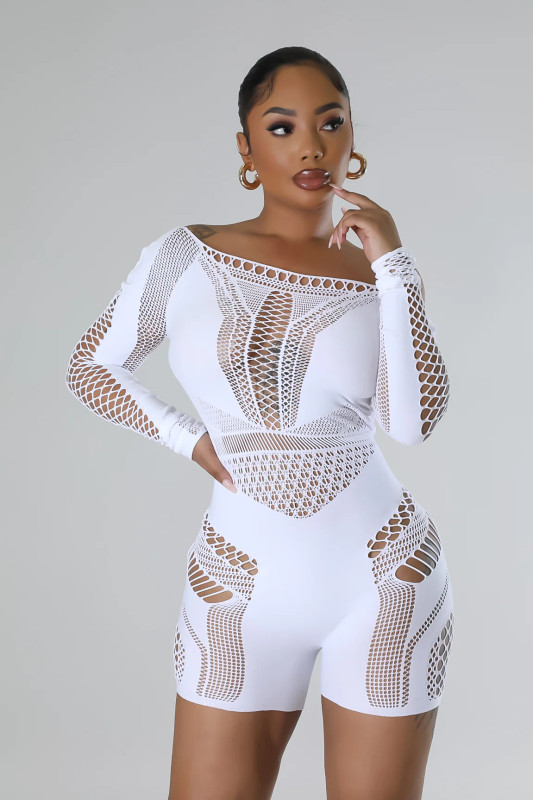 Fun hollow out perspective mesh clothing sexy high elastic jumpsuit