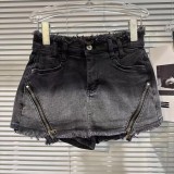 Diagonal zipper retro color anti glare pants skirt denim short skirt