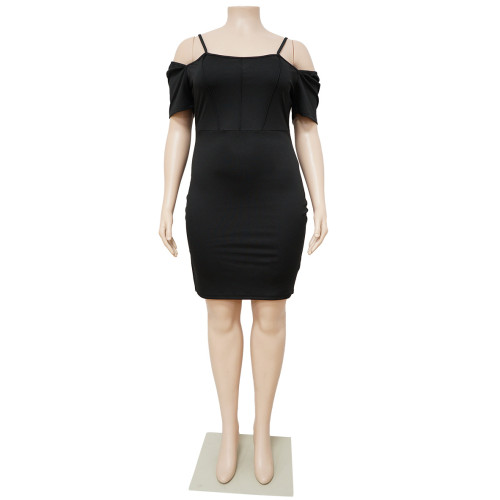Solid color suspender, backless, shoulder less, pile up sleeves, oversized dress