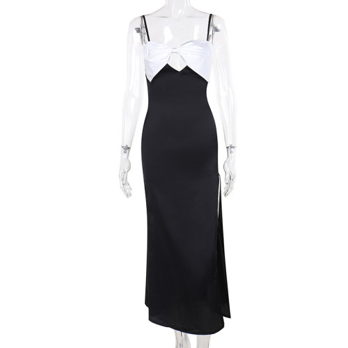 Butterfly contrasting chest cup with suspender and slit dress