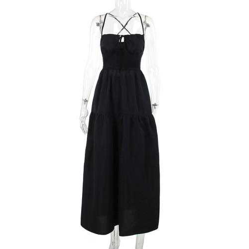 Hanging strap backless A-line vacation dress for women