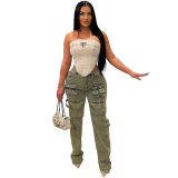 Washed vintage low waisted zippered multi bag workwear jeans