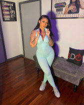 Zipper neck tight long leg pleated jumpsuit