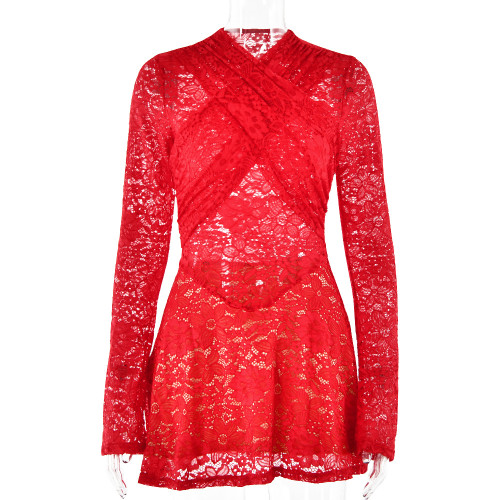 V-neck long sleeved dress for women's fashion hot selling sexy temperament tight fitting buttocks skirt