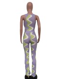 Women's sexy sleeveless positioning digital printed pit stripe two-piece set