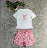 Embroidered and printed short sleeved shorts set